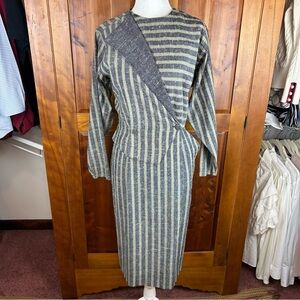 Vintage Parisian Boutique Striped Midi Dress Quiet Luxury Old Money Classic